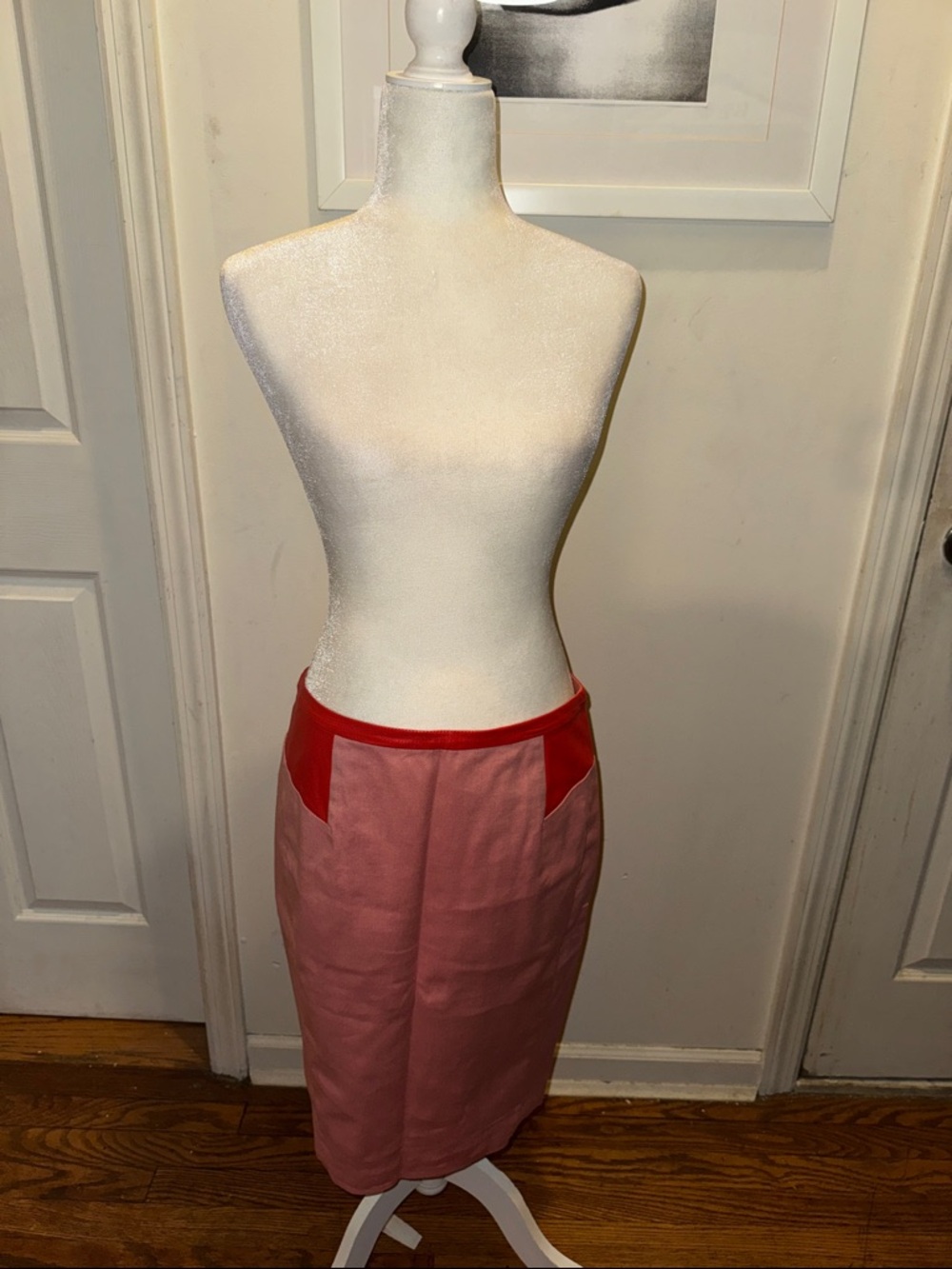 RACHEL Rachel Roy Pink Pencil Skirt with Red leather Accents